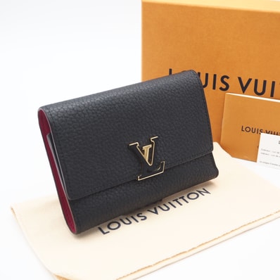 LOUIS VUITTON ルイ・ヴィトン トリヨン ポルトフォイユ カプシーヌ コンパクト ノワール ホットピンク M62157 長財布 ブラック ピンク レザー レディース