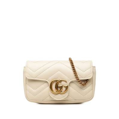 グッチ GGマーモント キルティング スーパーミニ チェーン ショルダーバッグ 476433 ホワイト レザー レディース GUCCI 中古
