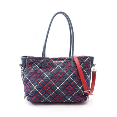 ミュウ ミュウ Miu Miu DENIM RICAMO TA 2WAY トートバッグ バッグ デニム レディース ネイビー系 / レッド系 / マルチカラー 【中古】