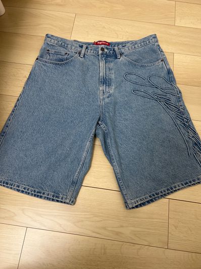 Supreme Script Baggy Denim Short "Washed Indigo"