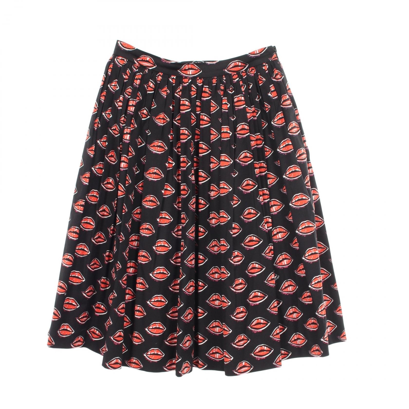 プラダ PRADA リップ柄 スカート 衣料品 ボトムス コットン レディース ブラック系 / レッド系 【中古】