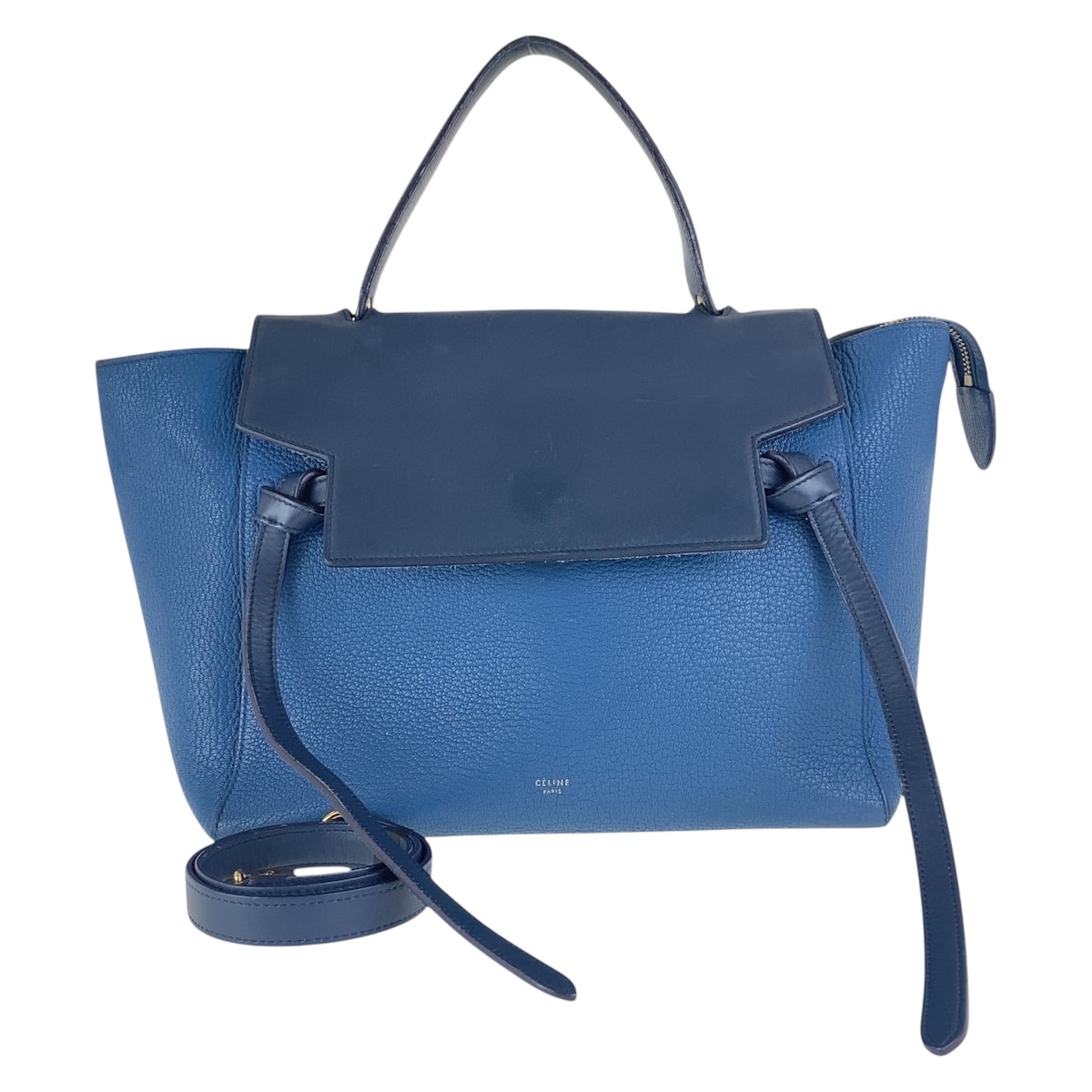CELINE セリーヌ ベルトバッグ バイカラー ブラー ネイビー ゴールド金具 レザー ハンドバッグ ショルダーバッグ 2WAY 501963 【中古】