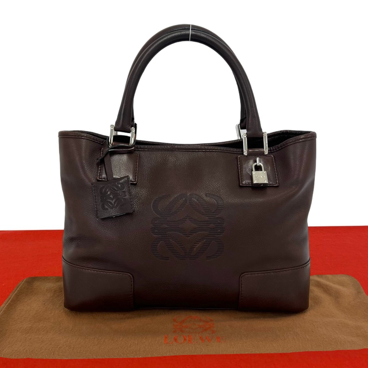 LOEWE ロエベ フスタ アナグラム ロゴ 柄 レザー ハンドバッグ ブラウン
 25878