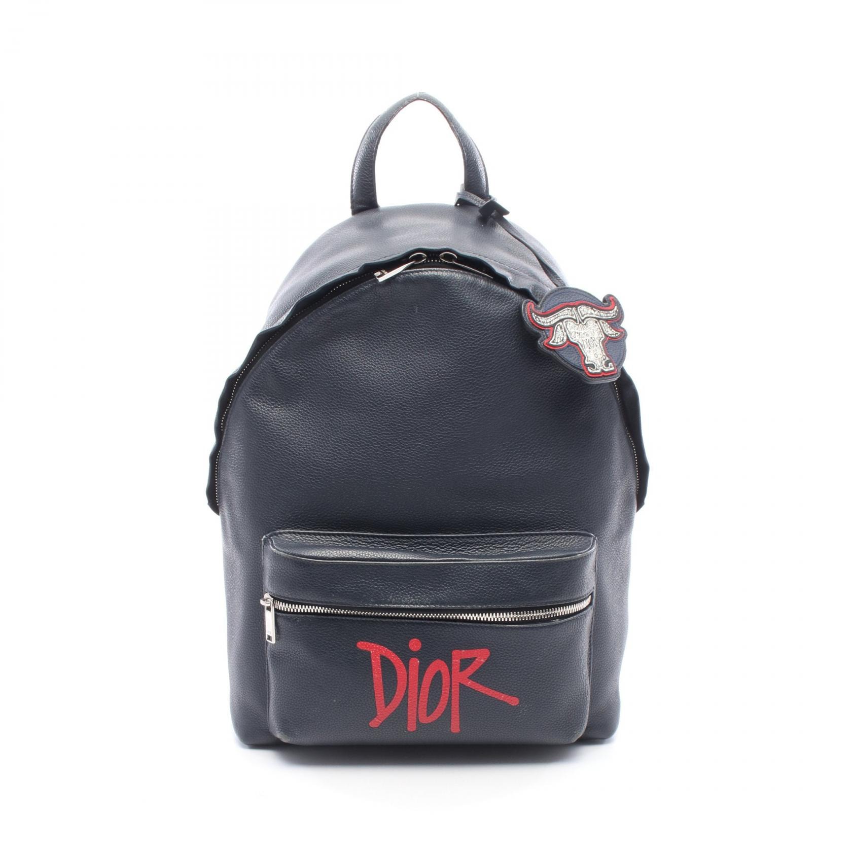 ディオール Dior DIOR × Shawn Stussy RIDER リュックサック バックパック バッグ レザー メンズ ネイビー系 1ESBA088GDS_H00E 【中古】