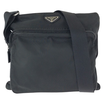 美品 PRADA プラダ テスート サフィアーノ 三角ロゴプレート ブラック 黒 シルバー金具 ナイロン レザー/ ショルダーバッグ メッセンジャーバッグ 602897 【中古】