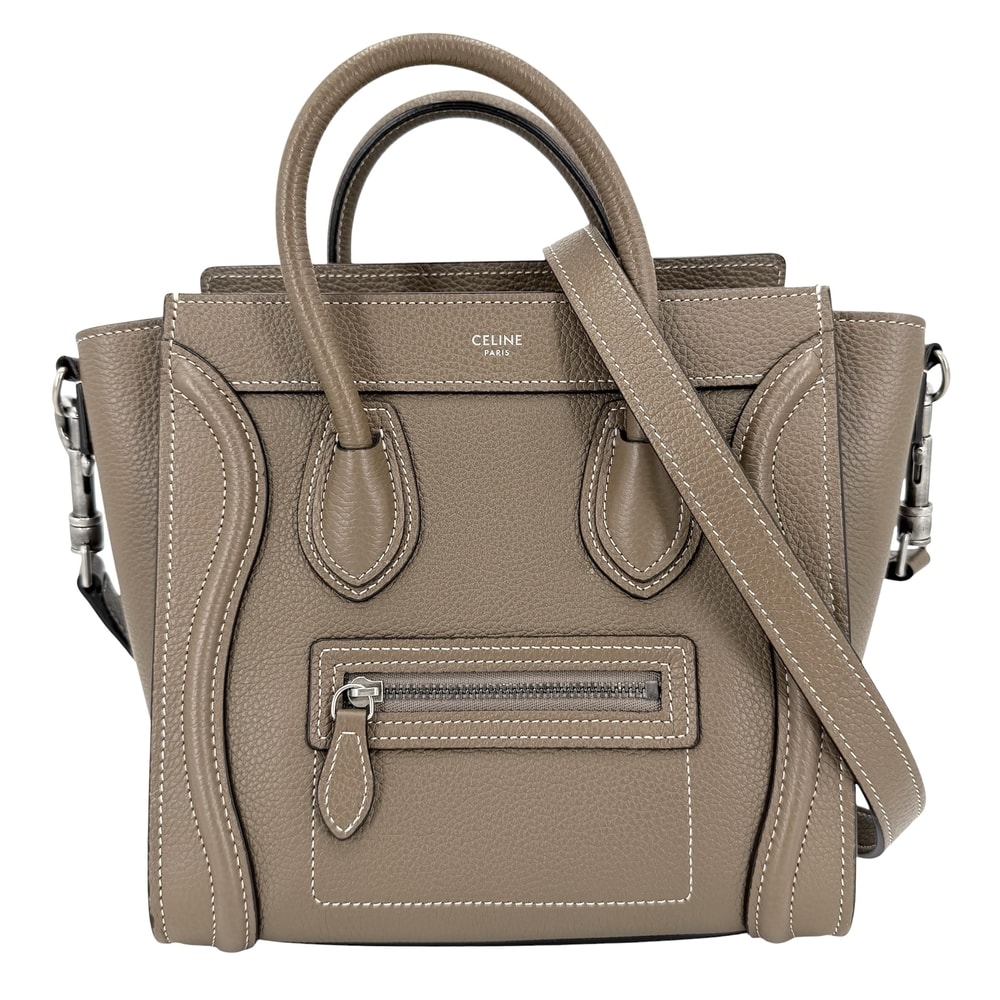 CELINE セリーヌ 2WAY ラゲージ ナノ ハンドバッグ ショルダーバッグ 肩掛け 斜め掛け レザー    ブラウン 茶 シルバー金具 レディース【中古品】