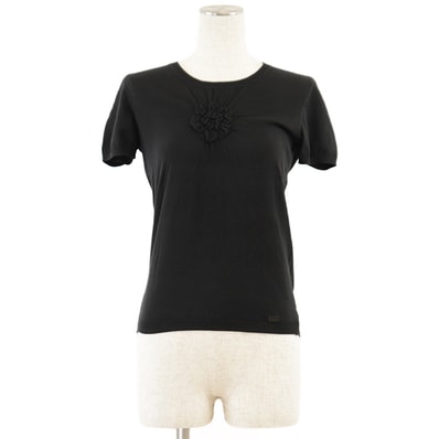 【美品】 シャネル 03C P20468 シャーリングカメリア 半袖 ニット レディース ブラック 38 CHANEL