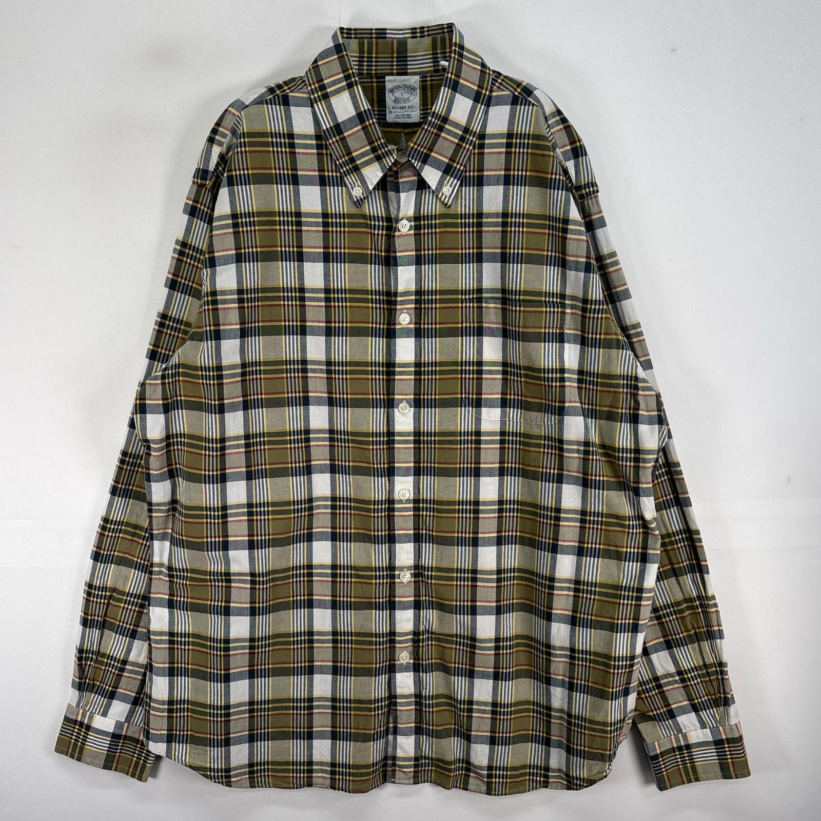 古着 ブルックスブラザーズ Brooks Brothers 長袖シャツ チェック REGENT FIT 胸ポケ L  グリーン系 マルチカラー メンズ