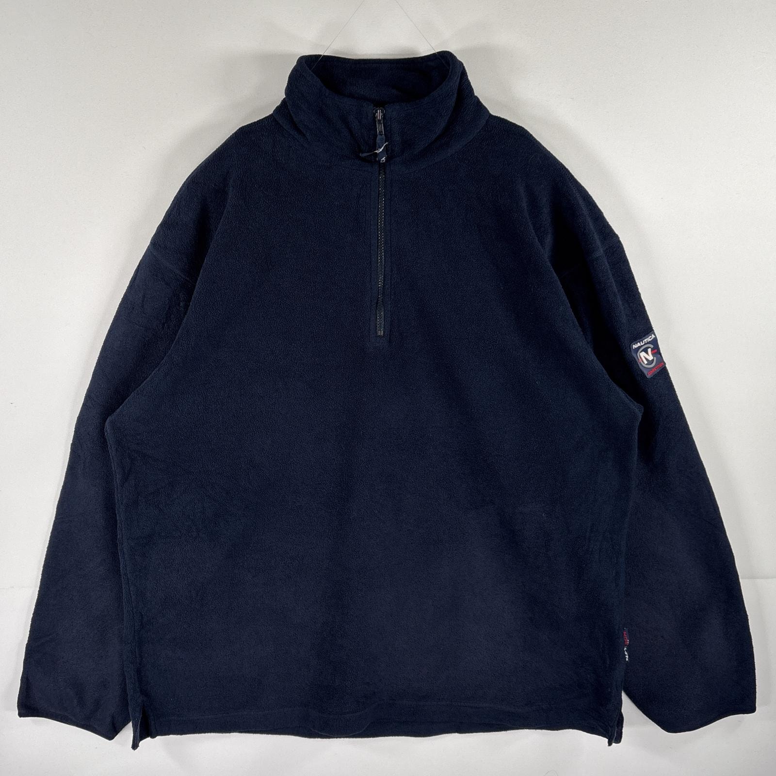 古着 90's/90年代 ノーティカ NAUTICA USA製 フリーストレーナー ハーフジップ 袖ロゴ 大きいサイズ リフレクター XL  ネイビー メンズ