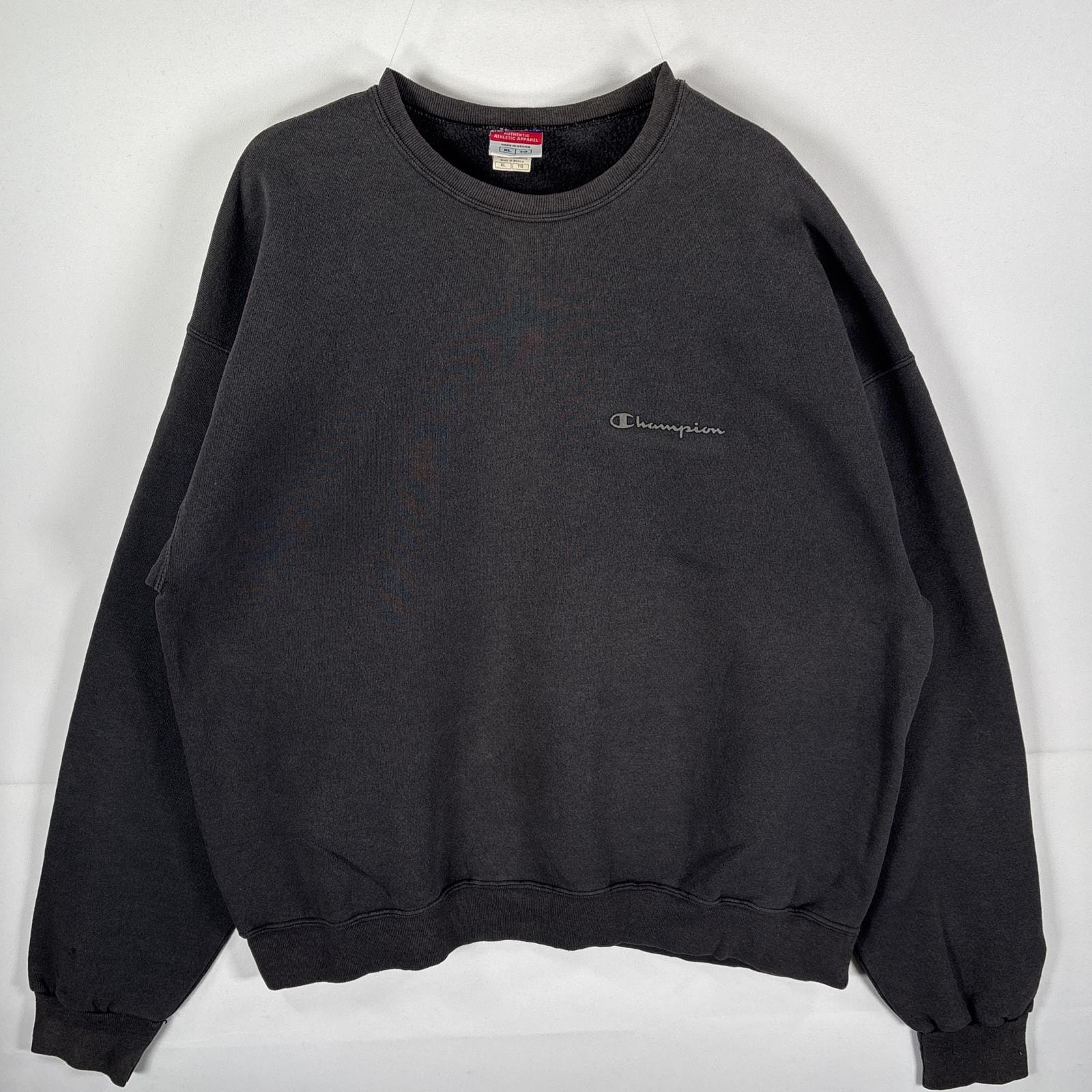 古着 チャンピオン Champion スウェット クルーネック ワンポイントロゴ刺繍 肉厚 ビッグサイズ XL  ダークグレー メンズ