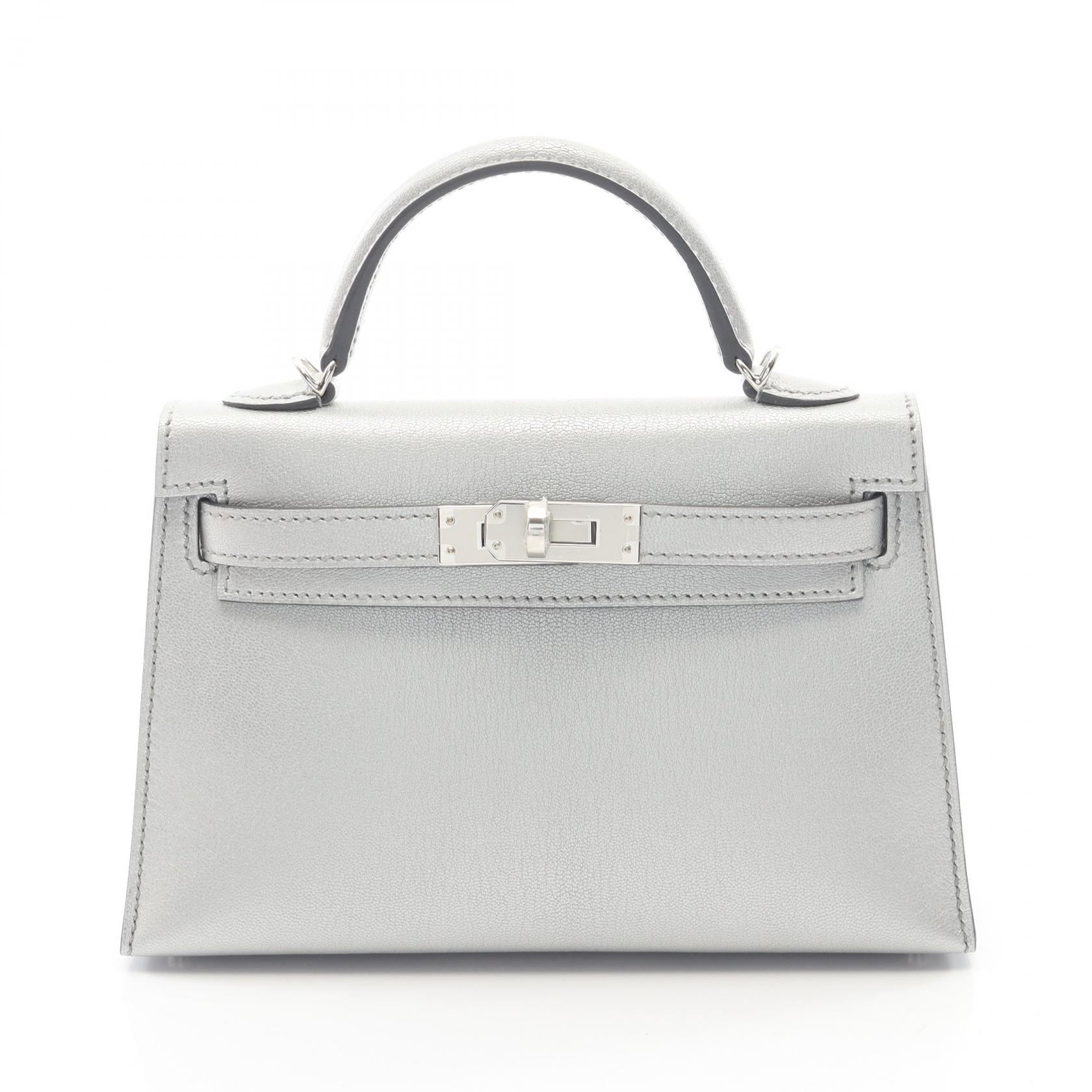 エルメス HERMES ミニケリー2 アルジャン 外縫い 2WAY ハンドバッグ バッグ シェーブルシャムキラ K刻印(2025年製造) レディース シルバー系 084743CK 【中古】