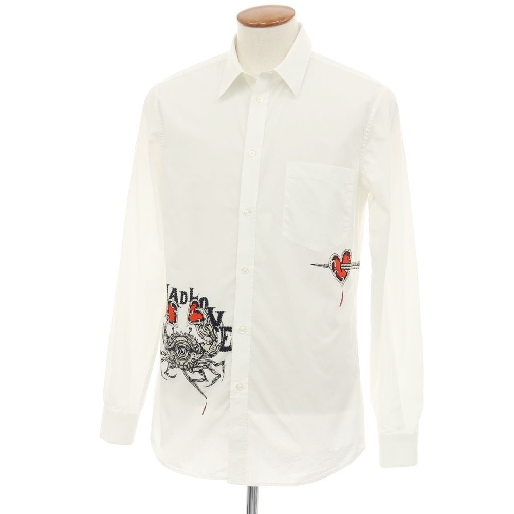 【中古】ジバンシィ GIVENCHY コットン MAD LOVE プリント レギュラーカラー カジュアルシャツ ホワイト【サイズ40】【メンズ】