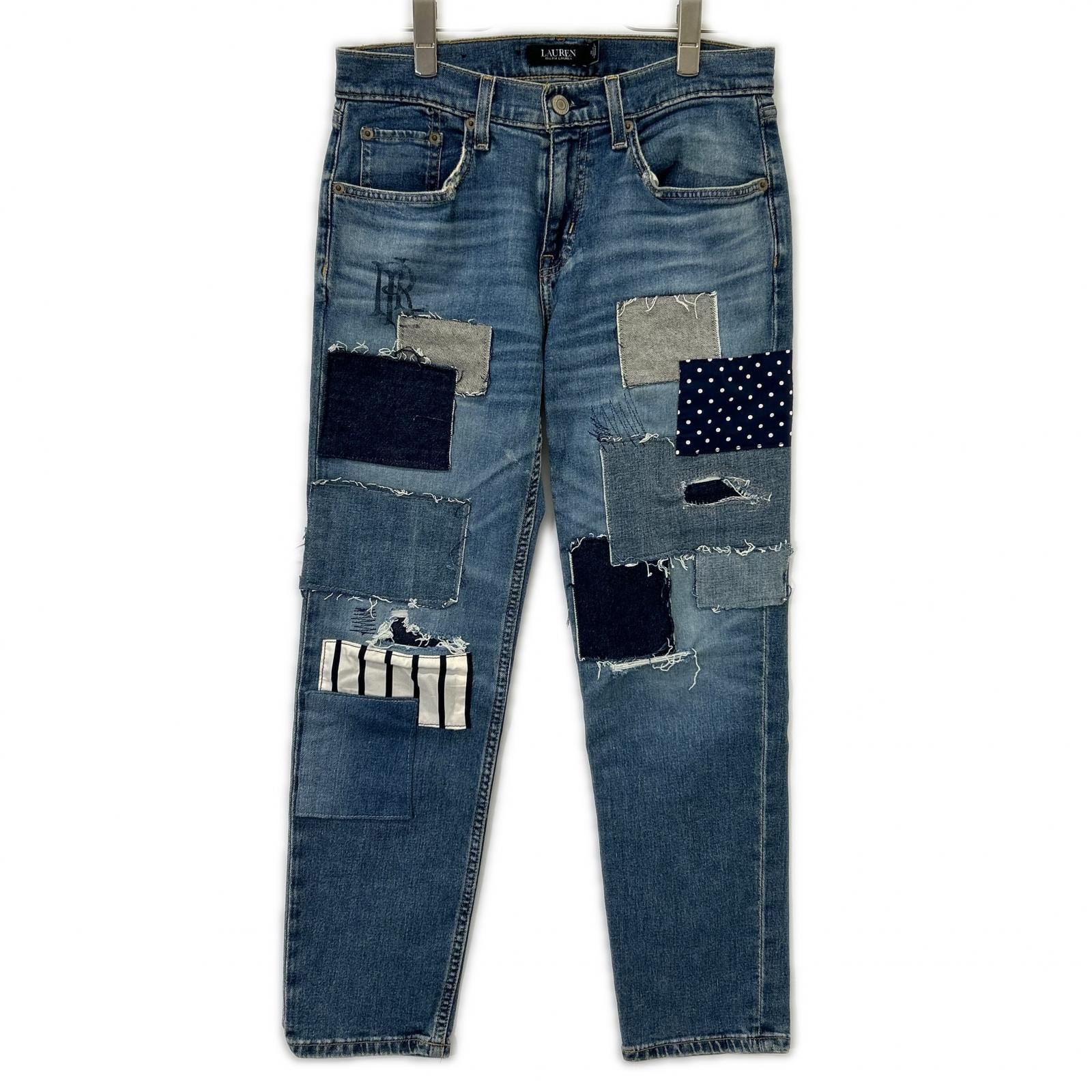 ローレン ラルフローレン ブルー パッチワーク リペア加工 デニム パンツ 0
