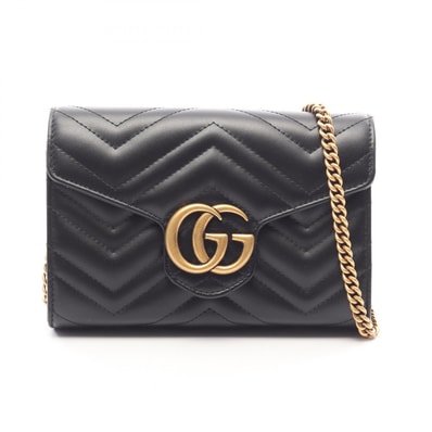 グッチ GUCCI GGマーモント ショルダーバッグ バッグ レザー レディース ブラック系 474575 【中古】