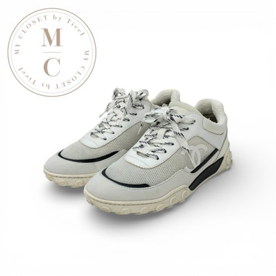 シャネル CHANEL スニーカー 靴 シューズ メッシュ ファブリック レザー ホワイト ブラック ココマーク ロゴ