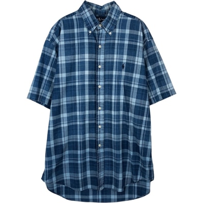 古着 ラルフローレン Ralph Lauren BLAKE 半袖 ボタンダウン チェックシャツ メンズM相当/rab182121