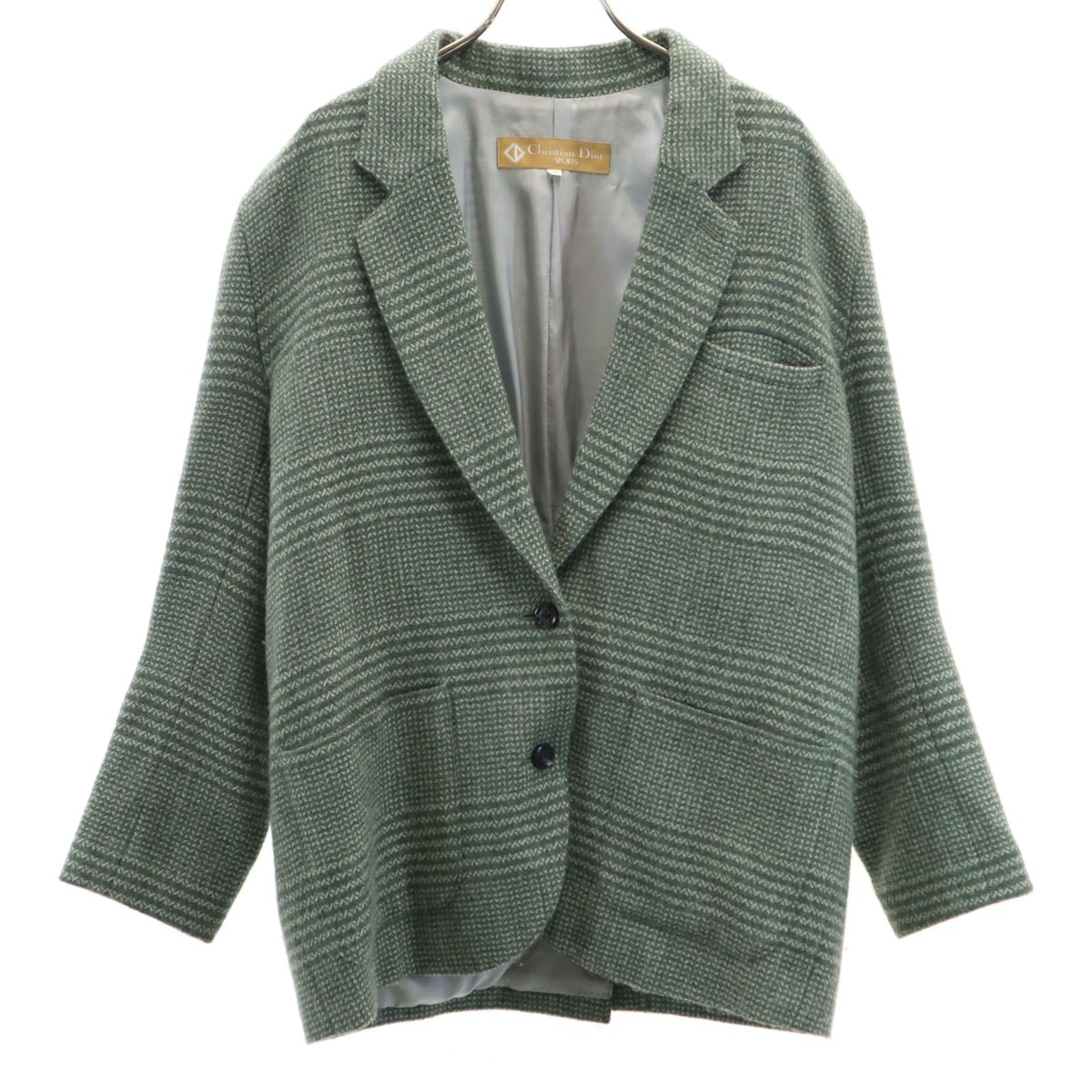 Christian Dior SPORTS クリスチャンディオールスポーツ 90s オールド 総柄 ツイード テーラードジャケット M グリーン系