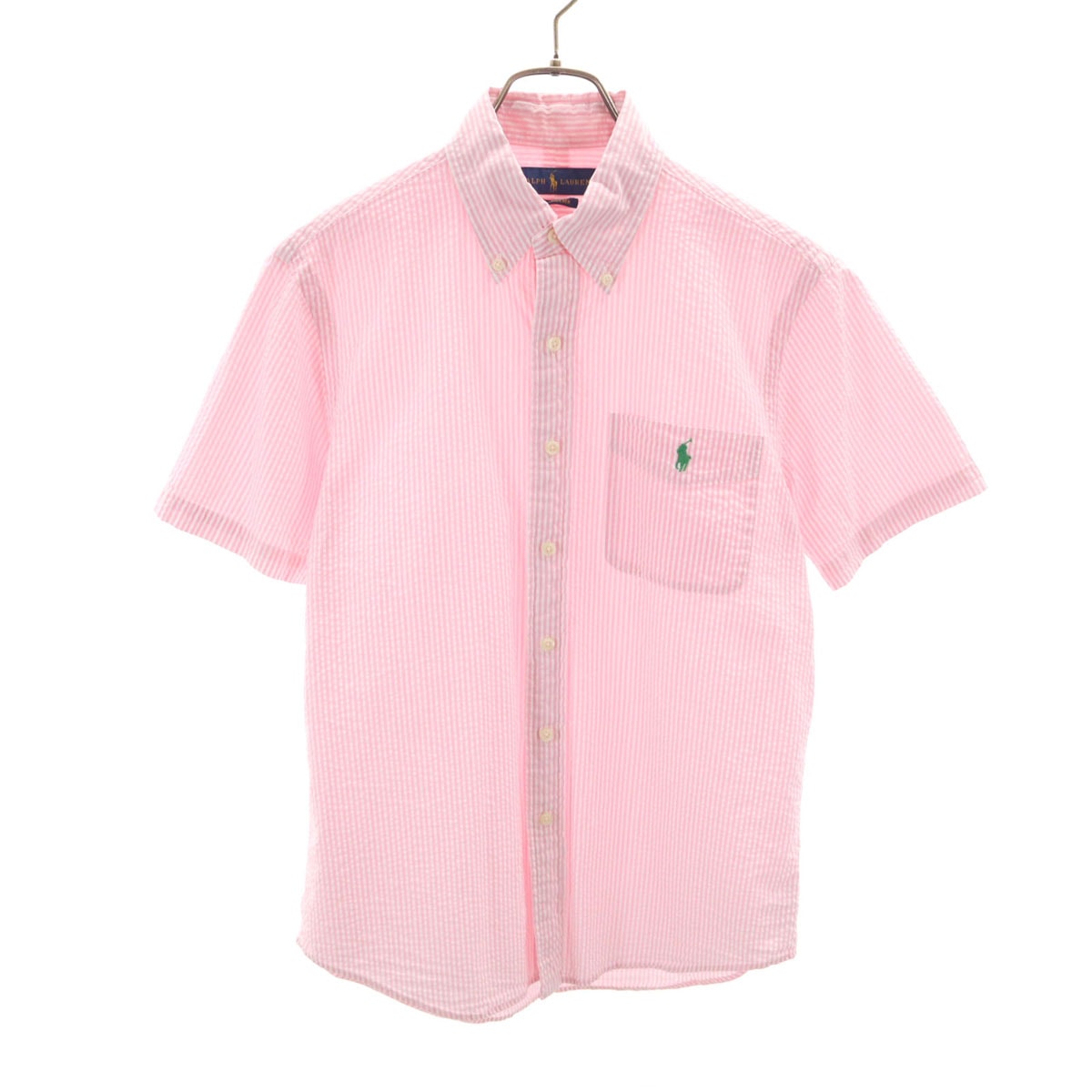 RALPH LAUREN ラルフローレン 半袖 シアサッカー ボタンダウンシャツ S ピンク