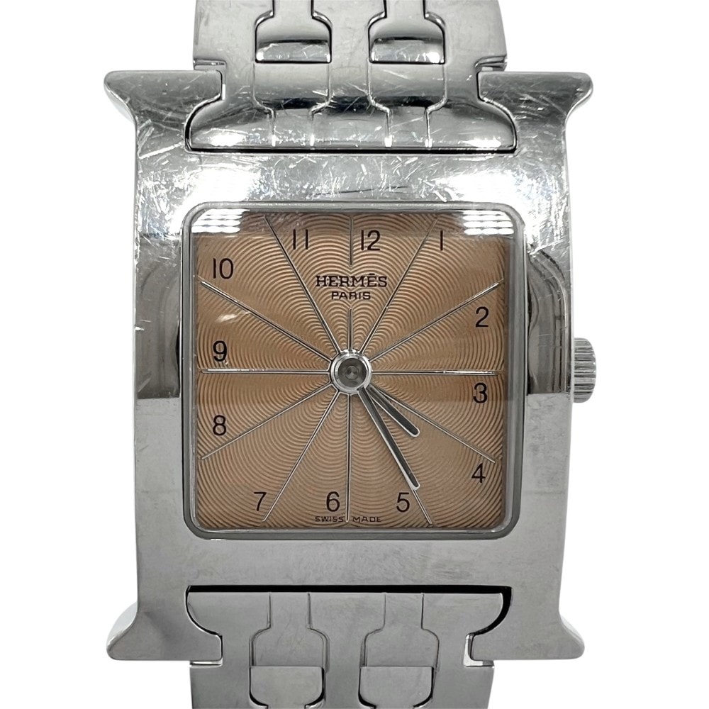 HERMES エルメス 腕時計 Hウォッチ QZ ギョーシェ文字盤 H WATCH 電池式 SS HH1.210 クオーツ ステンレススチール    シルバー オレンジ レディース【中古品】
