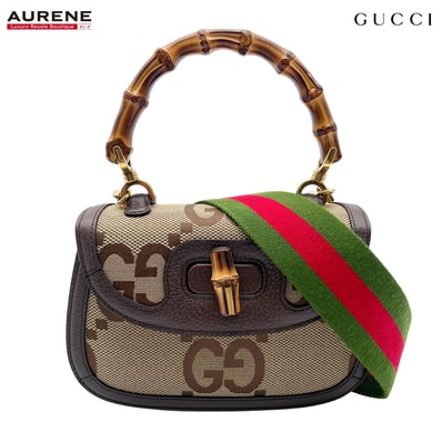 GUCCI グッチ ショルダーバッグ ジャンボGG ストラップ2本付き バンブー 2WAY ウェブストライプ キャンバス レザー ブラウン レディース
【中古】