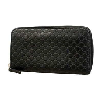 【6id5095】グッチ 長財布 マイクログッチシマ 544473 レザー ブラック シルバー金具【中古】メンズ レディース ユニセックス