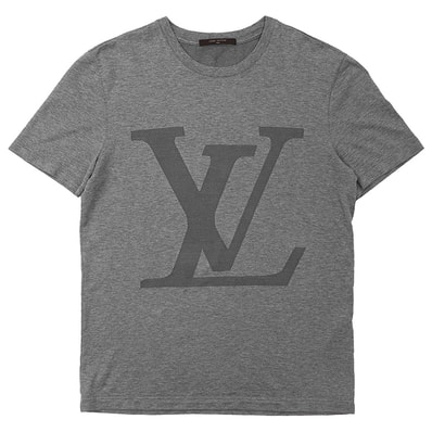 LOUIS VUITTON ルイ・ヴィトン Tシャツ サイズ S メンズ 2014SS LV ビッグロゴ コットン × シルク プルオーバー クルーネック ショートスリーブ 半袖 トップス グレー 灰色 イタリア製