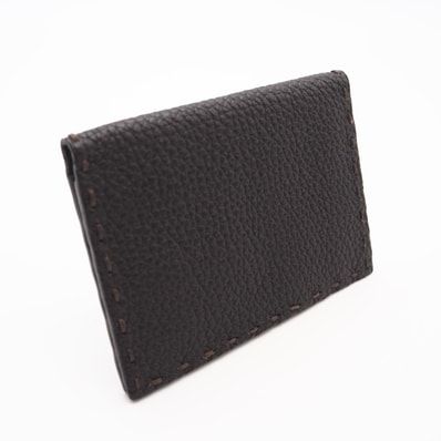 美品 FENDI フェンディ セレリア 二つ折りカードケース 7M015 カードケース ブラウン グレインカーフレザー メンズ
