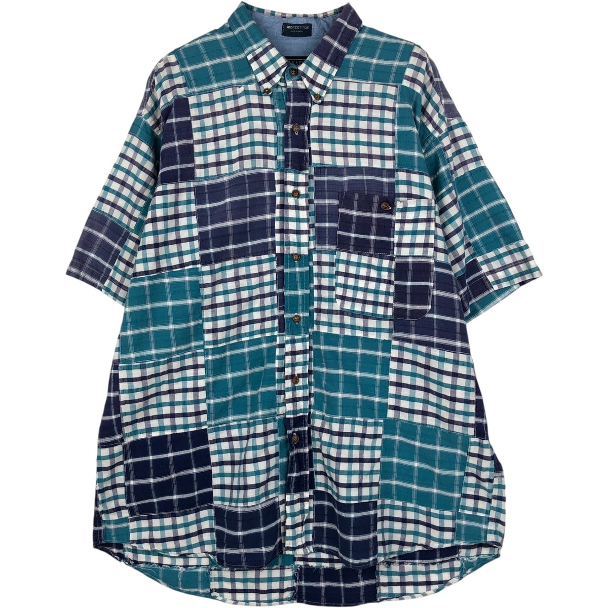 古着 80年代 ラルフローレン Ralph Lauren CHAPS チャップス パッチワーク 半袖 ボタンダウン チェックシャツ メンズXL相当 ヴィンテージ/eaa640998