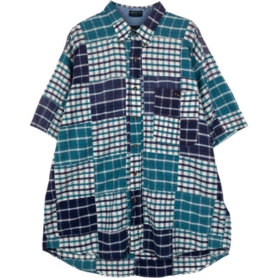 古着 80年代 ラルフローレン Ralph Lauren CHAPS チャップス パッチワーク 半袖 ボタンダウン チェックシャツ メンズXL相当 ヴィンテージ/eaa640998