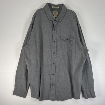 古着 エルエルビーン L.L.Bean 長袖シャツ フランネル ボタンダウン フラップポケ 大きいサイズ XL-REG グレー 無地 メンズ