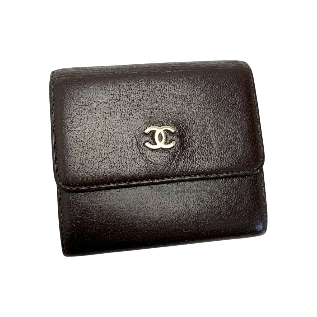☆☆CHANEL シャネル レザー ブラウン Wホック財布