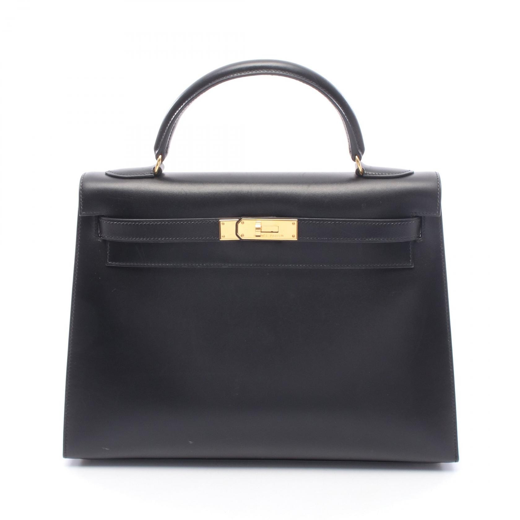 エルメス HERMES ケリー32 外縫い 2WAY ハンドバッグ バッグ カーフ(牛革) ボックスカーフ ブラック(エルメス) ○A刻印(1971年製造) レディース ブラック系 【中古】