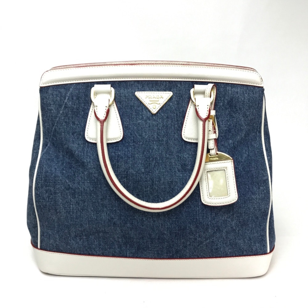 プラダ PRADA BN2441 ロゴ カバン ハンドバッグ コットンデニム ブルー