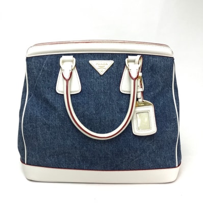 プラダ PRADA BN2441 ロゴ カバン ハンドバッグ コットンデニム ブルー