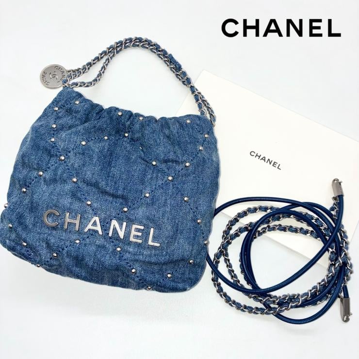 B (目立った傷や汚れなし)】CHANEL シャネル 22 ミニ デニム 2WAY B (目立った傷や汚れなし)】CHANEL シャネル 22 ミニ デニム 2WAY