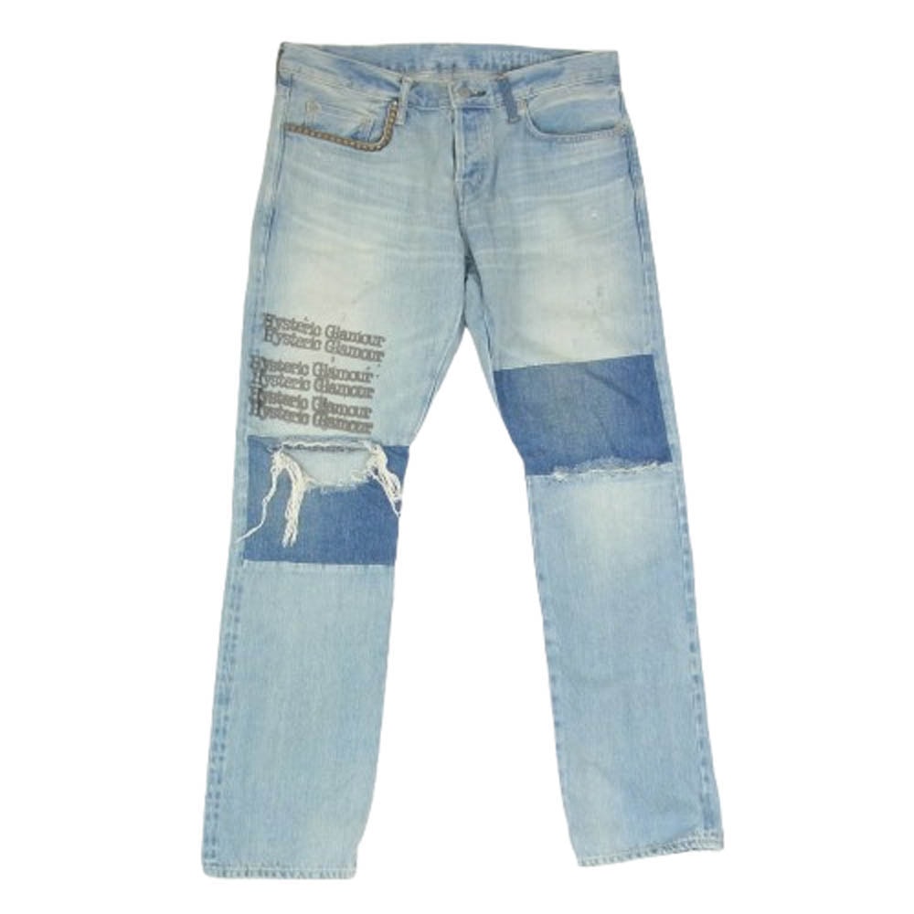 HYSTERIC GLAMOUR ヒステリックグラマー デニムパンツ 23AW 02233AP07 TYPE LOGO スタッズ ローライズ スリム ストレート デニム パンツ インディゴブルー系 32【中古】