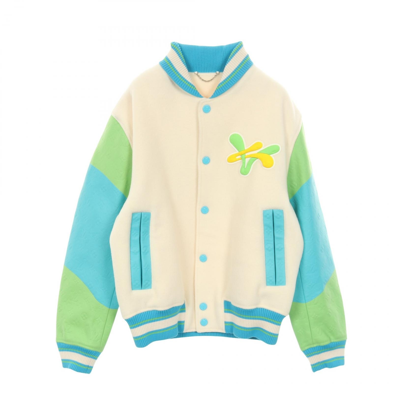 ルイ・ヴィトン LOUIS VUITTON レインボープレイグラウンドバーシティブルゾン スタジャン 衣料品 アウター ウール レザー メンズ ホワイト系 / ブルー系 / マルチカラー RM231 YC8 HOL63E 【中古】