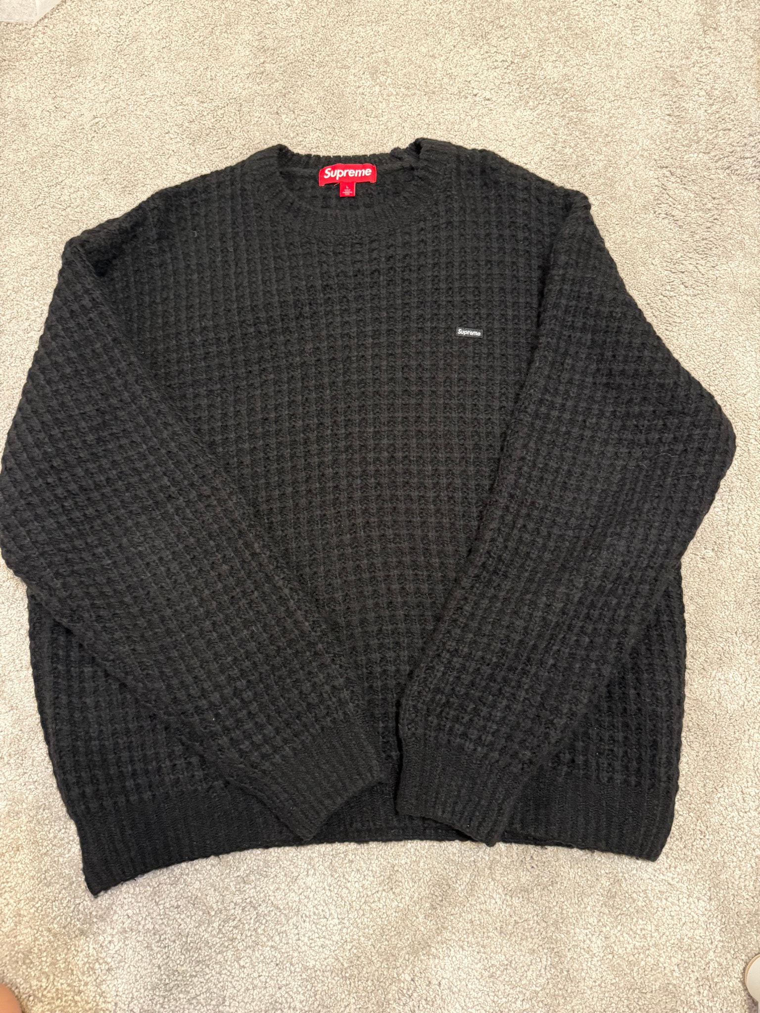 Supreme Small Box Waffle Sweater "Black"