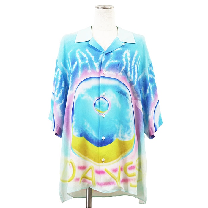 CELINE セリーヌ  x マルセロ・ラヴィン ハワイアンシャツ 半袖 サイズ 38 レディース HEAVENLY DAYS オープンカラー グラフィティアート レーヨン100%トップス ブルー系 青 イタリア製