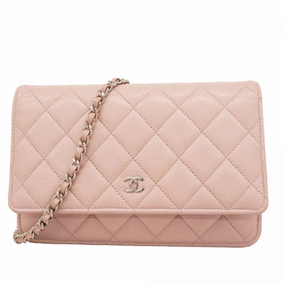 ★SALE【6da0054】シャネル ショルダーウォレット マトラッセ チェーンショルダー キャビアスキン ピンク シルバー金具【中古】レディース