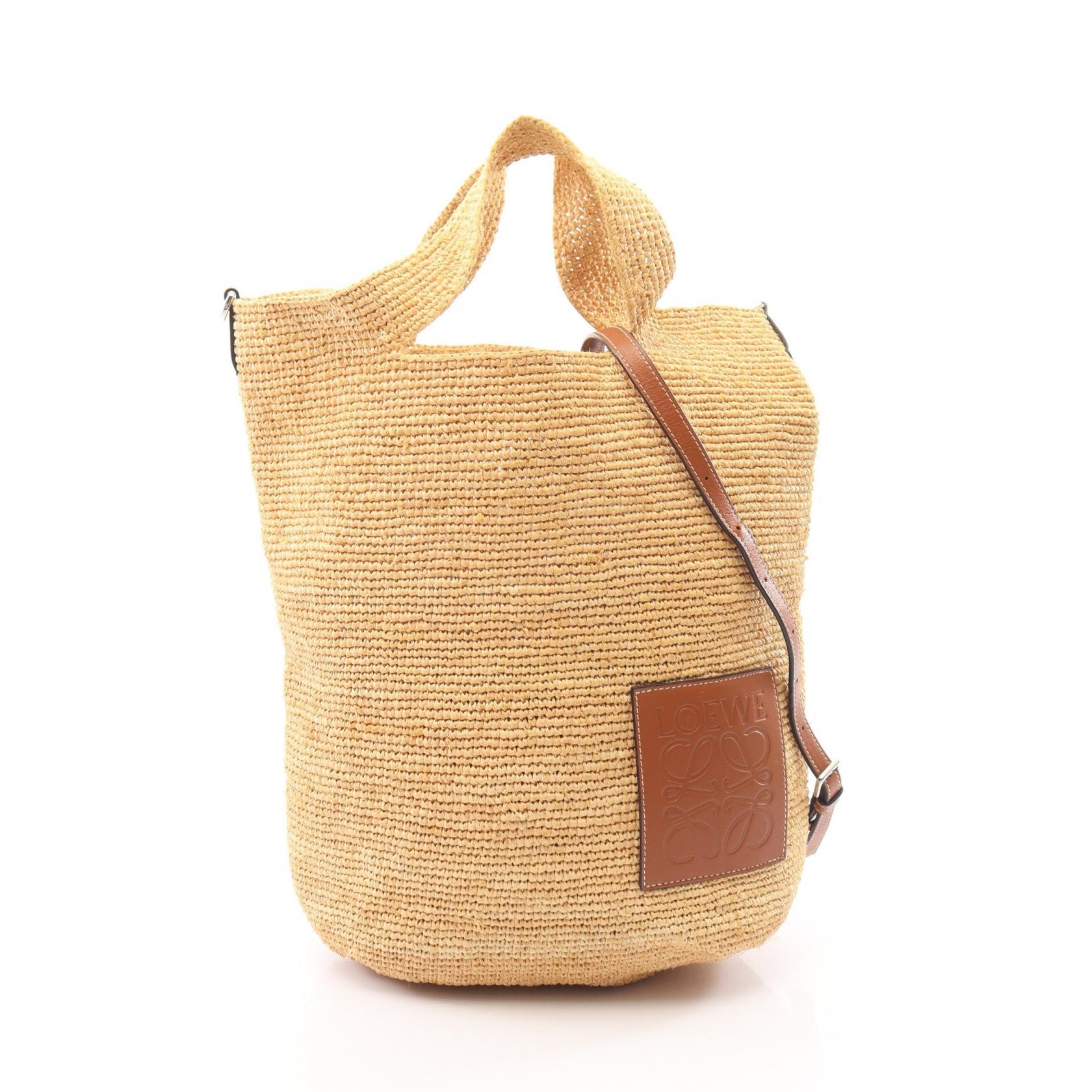 ロエベ LOEWE スリット バッグ ハンドバッグ バッグ レザー ラフィア レディース ベージュ系 / ブラウン系 【中古】