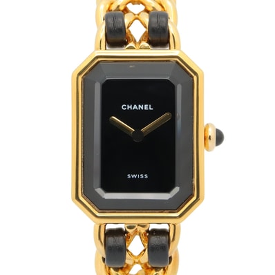 シャネル CHANEL プルミエール S 腕時計 時計 GP(ゴールドメッキ) レザー レディース ブラック系 H0001 【中古】