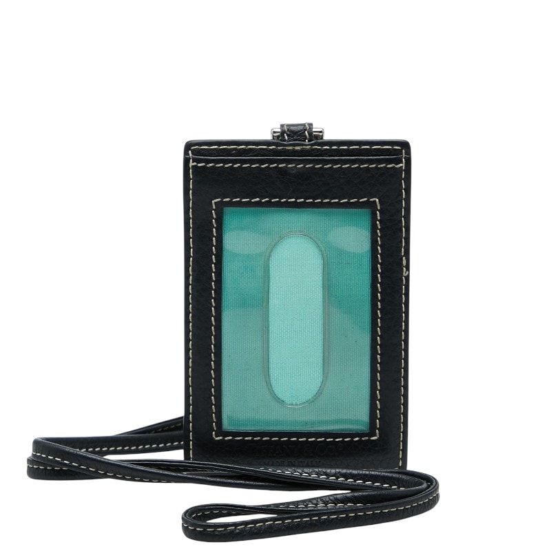 ティファニー パスケース 定期入れ ブラック レザー レディース TIFFANY&Co. 【中古】