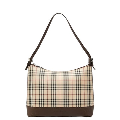 バーバリー ノバチェック ワンショルダーバッグ ベージュ ブラウン ナイロン レザー レディース BURBERRY 【中古】