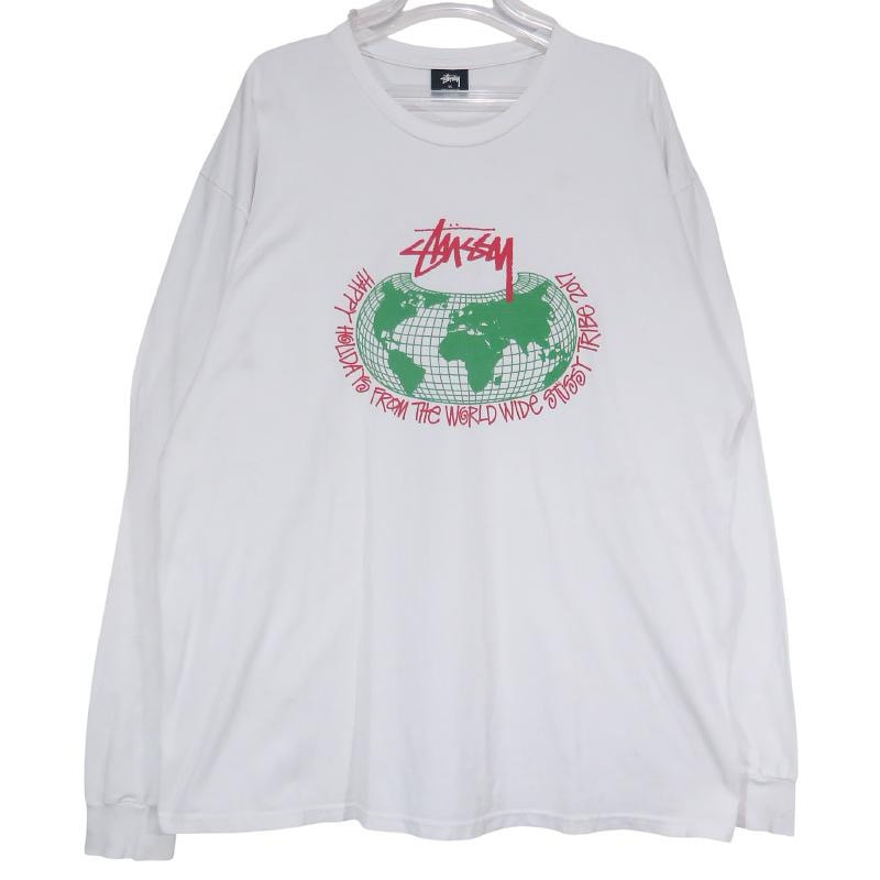 STUSSY ステューシー HAPPY HOLIDAYS 2017 L/S TEE ハッピーホリデー ロングスリーブ Tシャツ コットン ロンT 長袖 ホワイト サイズXL