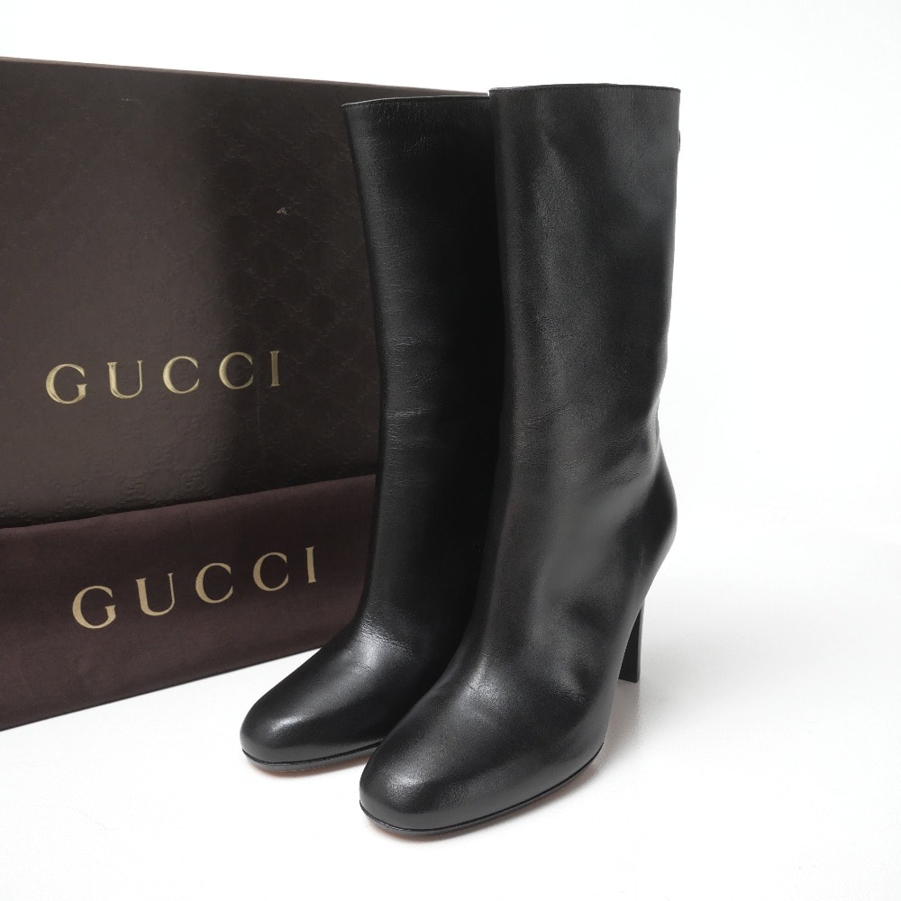 ■美品■GUCCI グッチ ブーツ サイズ36 GGロゴ レザー ミドルブーツ イタリア製 ブランド古着【中古】20260918/RB0626