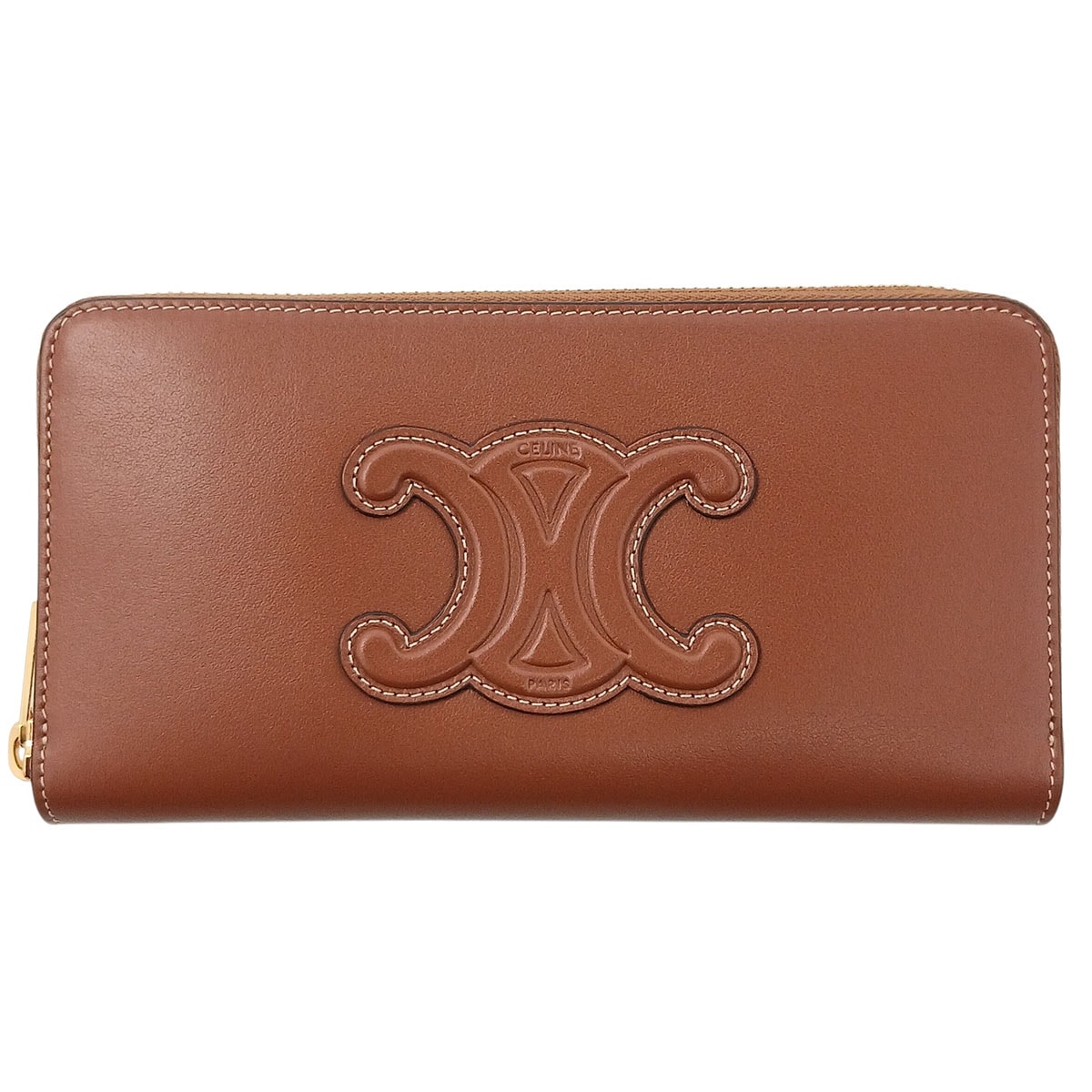 CELINE セリーヌ キュイル トリオンフ ラージ ジップウォレット 長財布 10K543DR8 レザー ブラウン  レディース【中古】