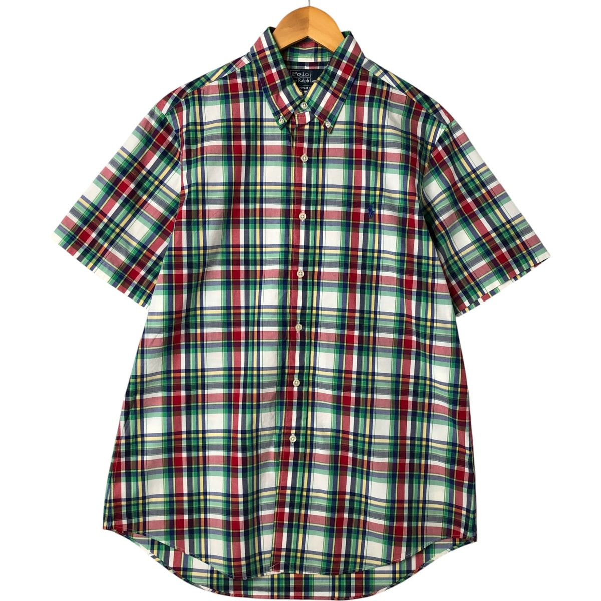 古着 ラルフローレン Ralph Lauren CUSTOM FIT 半袖 ボタンダウン チェックシャツ メンズL相当/eaa550519