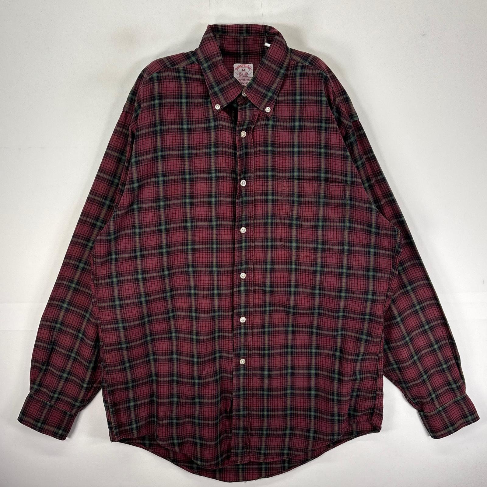 古着 ブルックスブラザーズ Brooks Brothers 長袖シャツ ボタンダウン 胸ポケット USA製 M レッド系 チェック メンズ
