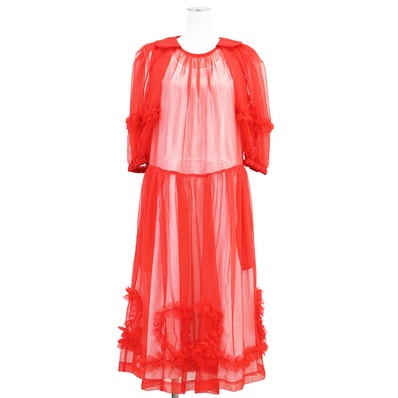 COMME des GARCONS コムデギャルソン ワンピース サイズ S レディース 2022SS GIRL ドレス ポリエステルシフォン シースルー ラッフル カットオフ ドレス タグ付属 レッド 赤 日本製